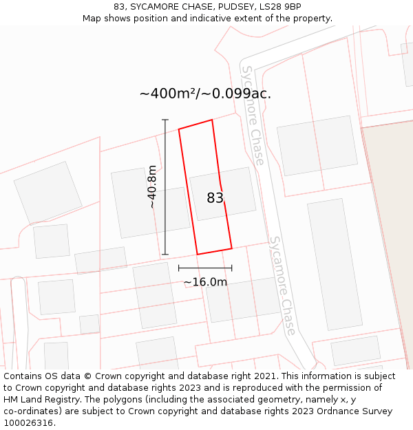 83, SYCAMORE CHASE, PUDSEY, LS28 9BP: Plot and title map