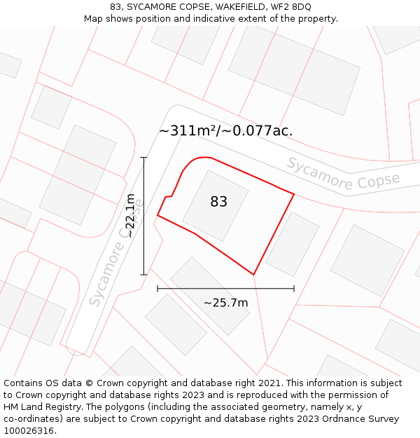 83, SYCAMORE COPSE, WAKEFIELD, WF2 8DQ: Plot and title map