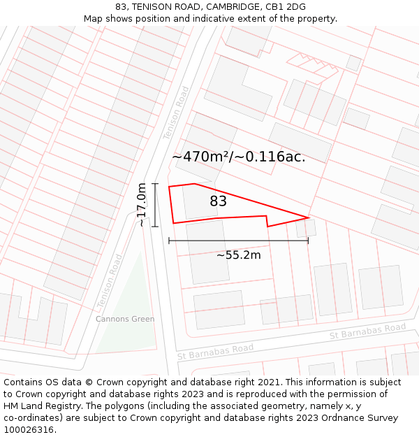 83, TENISON ROAD, CAMBRIDGE, CB1 2DG: Plot and title map