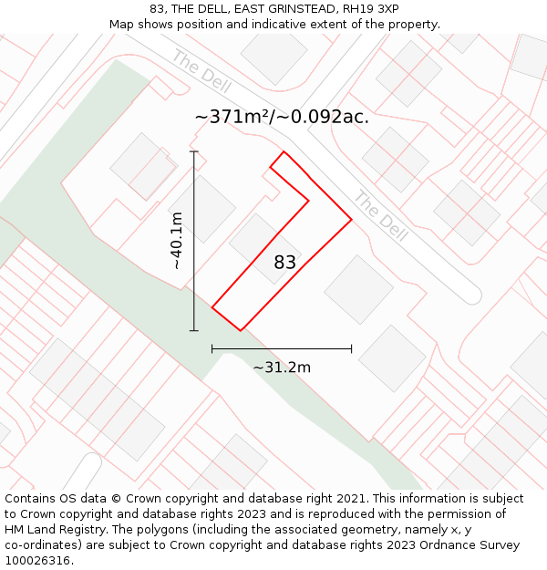 83, THE DELL, EAST GRINSTEAD, RH19 3XP: Plot and title map