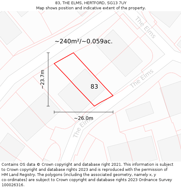 83, THE ELMS, HERTFORD, SG13 7UY: Plot and title map