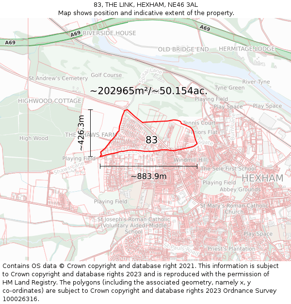 83, THE LINK, HEXHAM, NE46 3AL: Plot and title map