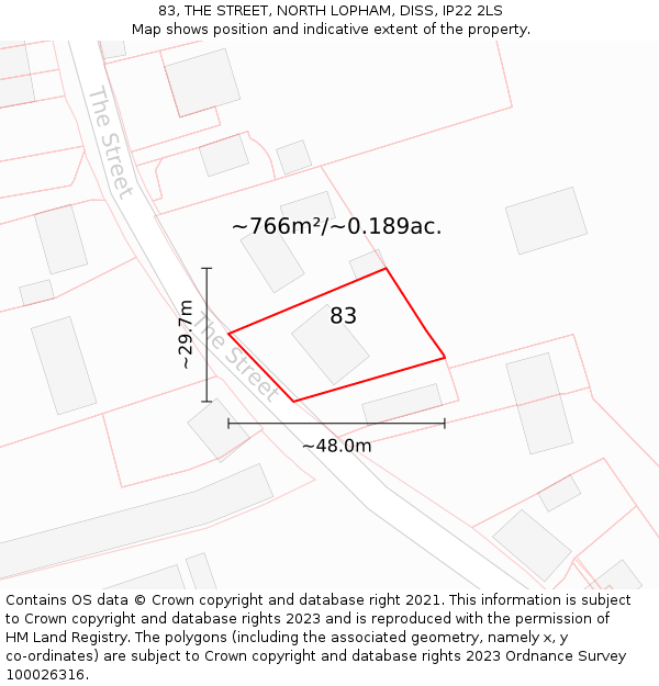 83, THE STREET, NORTH LOPHAM, DISS, IP22 2LS: Plot and title map