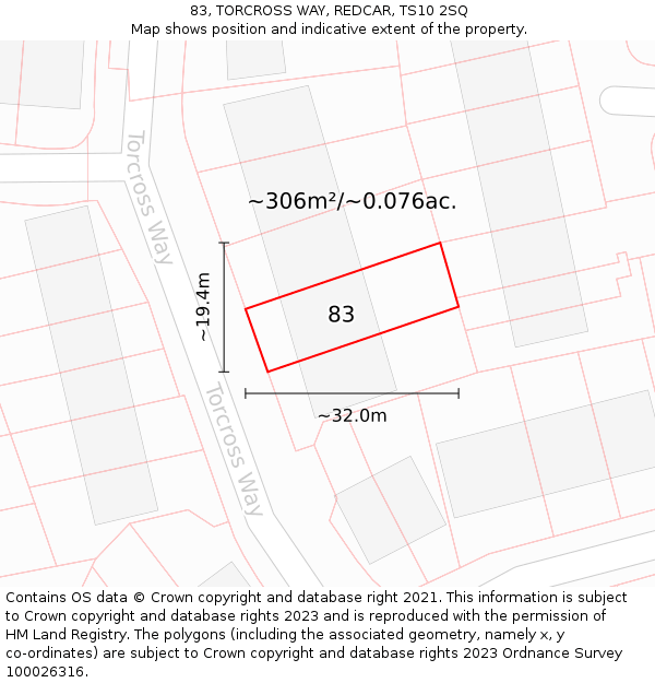 83, TORCROSS WAY, REDCAR, TS10 2SQ: Plot and title map