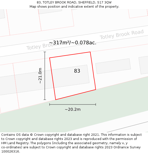 83, TOTLEY BROOK ROAD, SHEFFIELD, S17 3QW: Plot and title map