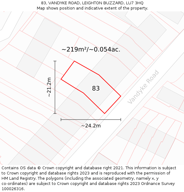 83, VANDYKE ROAD, LEIGHTON BUZZARD, LU7 3HQ: Plot and title map