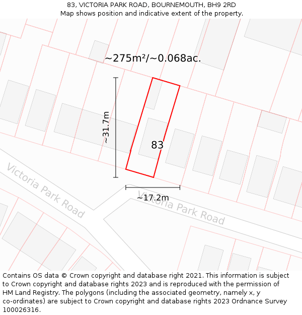 83, VICTORIA PARK ROAD, BOURNEMOUTH, BH9 2RD: Plot and title map
