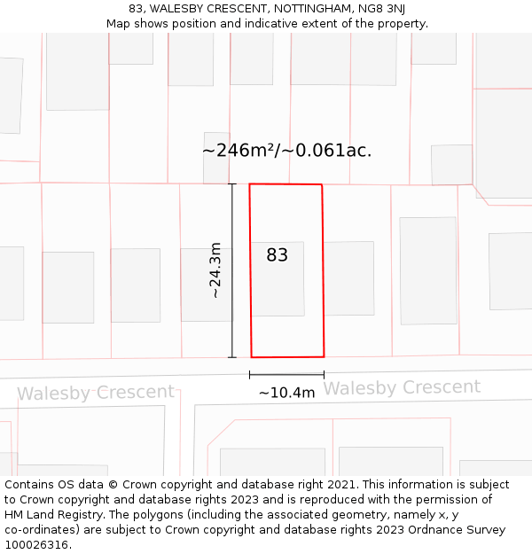 83, WALESBY CRESCENT, NOTTINGHAM, NG8 3NJ: Plot and title map