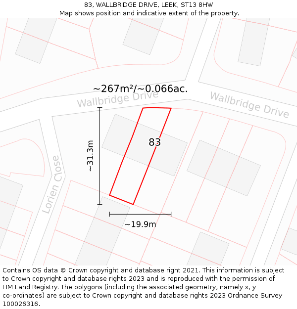 83, WALLBRIDGE DRIVE, LEEK, ST13 8HW: Plot and title map