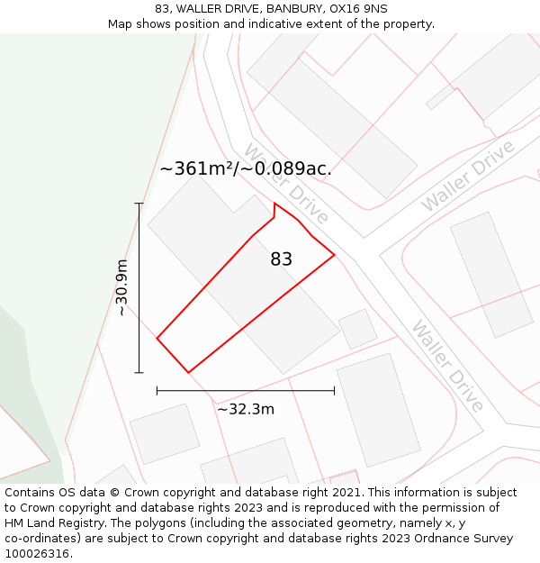 83, WALLER DRIVE, BANBURY, OX16 9NS: Plot and title map