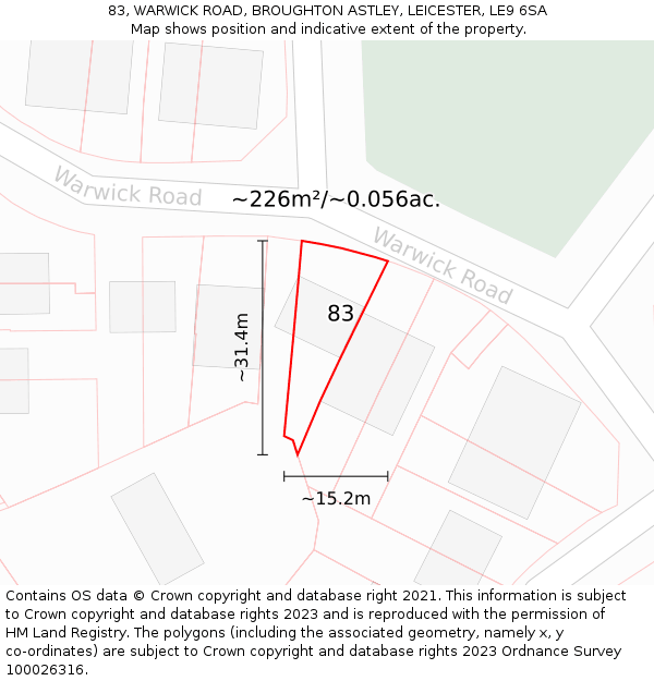 83, WARWICK ROAD, BROUGHTON ASTLEY, LEICESTER, LE9 6SA: Plot and title map