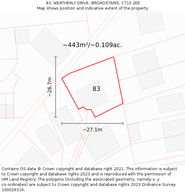 83, WEATHERLY DRIVE, BROADSTAIRS, CT10 2EE: Plot and title map