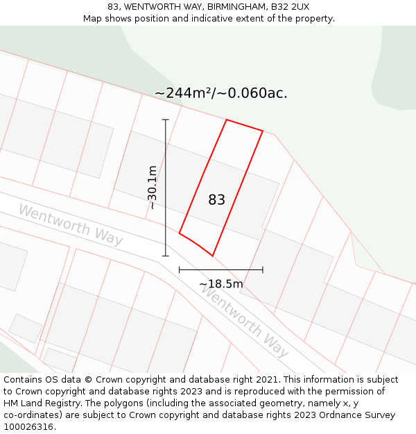 83, WENTWORTH WAY, BIRMINGHAM, B32 2UX: Plot and title map