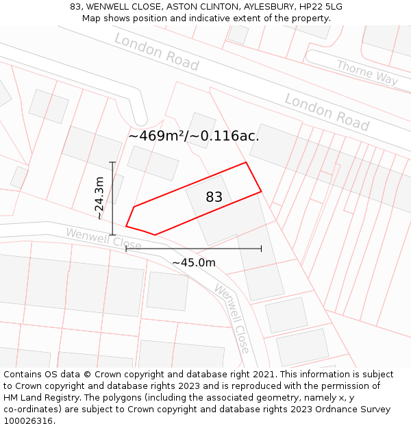 83, WENWELL CLOSE, ASTON CLINTON, AYLESBURY, HP22 5LG: Plot and title map