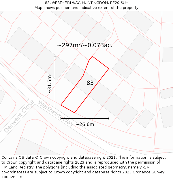 83, WERTHEIM WAY, HUNTINGDON, PE29 6UH: Plot and title map