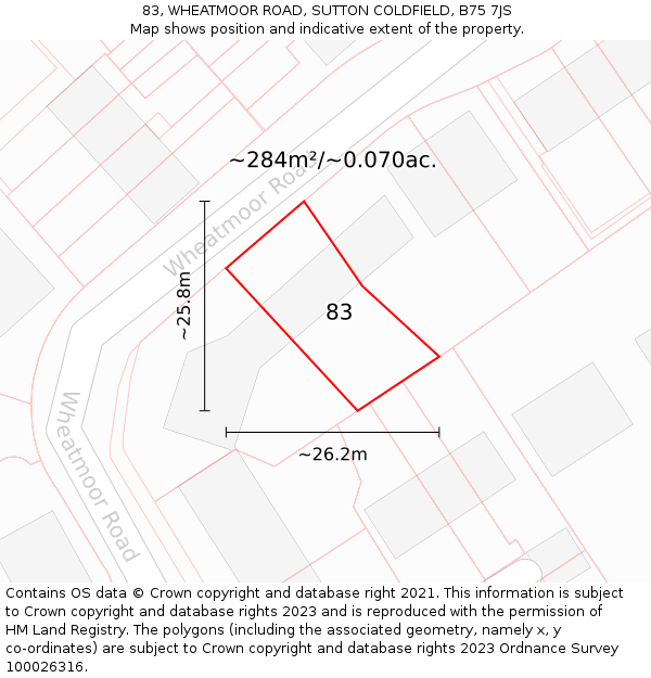 83, WHEATMOOR ROAD, SUTTON COLDFIELD, B75 7JS: Plot and title map