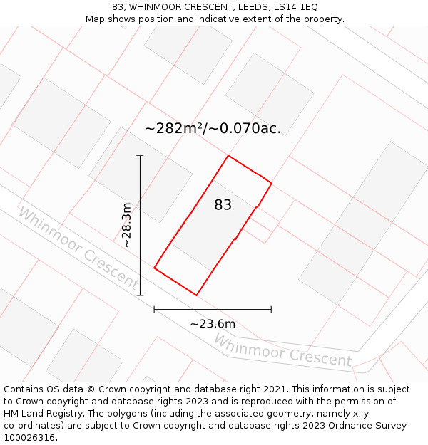 83, WHINMOOR CRESCENT, LEEDS, LS14 1EQ: Plot and title map