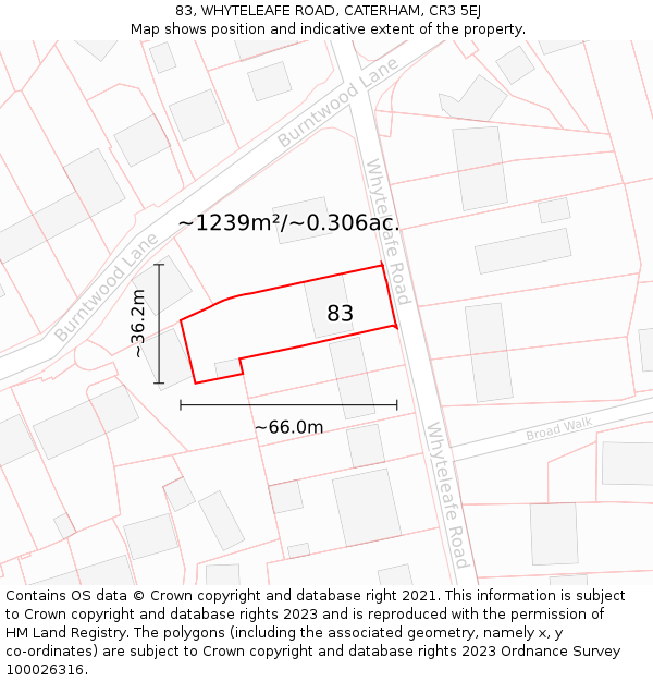 83, WHYTELEAFE ROAD, CATERHAM, CR3 5EJ: Plot and title map