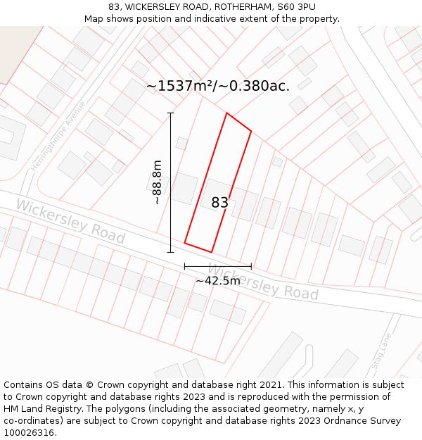 83, WICKERSLEY ROAD, ROTHERHAM, S60 3PU: Plot and title map