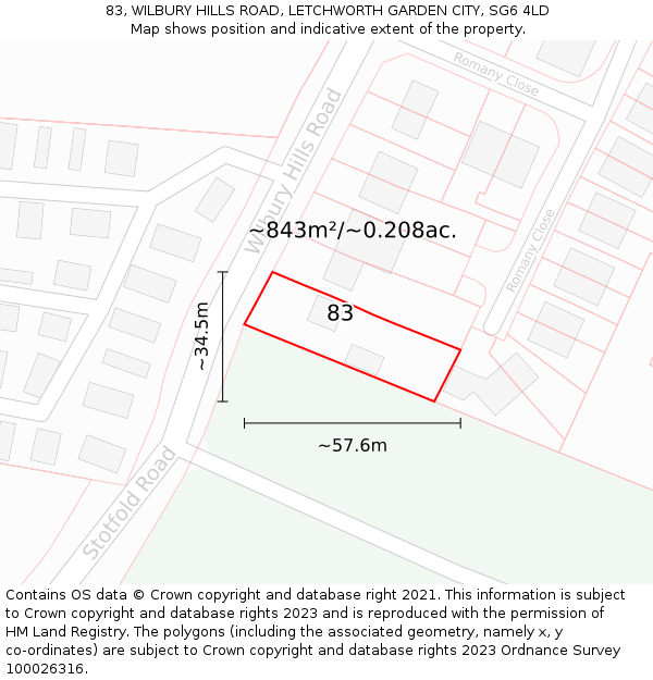 83, WILBURY HILLS ROAD, LETCHWORTH GARDEN CITY, SG6 4LD: Plot and title map