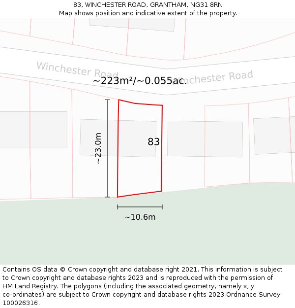 83, WINCHESTER ROAD, GRANTHAM, NG31 8RN: Plot and title map