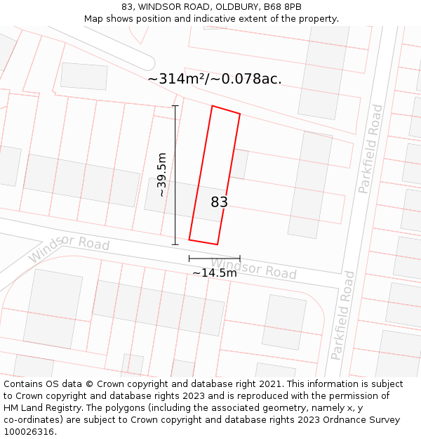 83, WINDSOR ROAD, OLDBURY, B68 8PB: Plot and title map