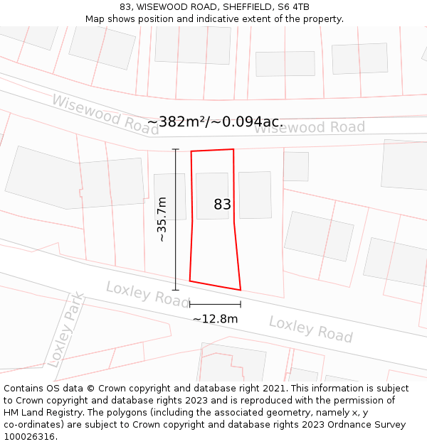 83, WISEWOOD ROAD, SHEFFIELD, S6 4TB: Plot and title map
