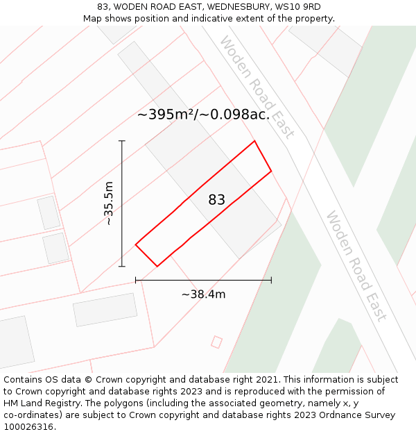 83, WODEN ROAD EAST, WEDNESBURY, WS10 9RD: Plot and title map