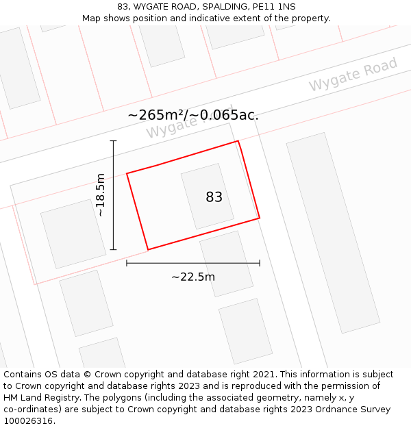 83, WYGATE ROAD, SPALDING, PE11 1NS: Plot and title map