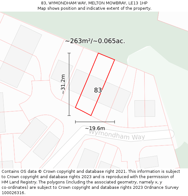 83, WYMONDHAM WAY, MELTON MOWBRAY, LE13 1HP: Plot and title map