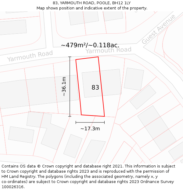 83, YARMOUTH ROAD, POOLE, BH12 1LY: Plot and title map