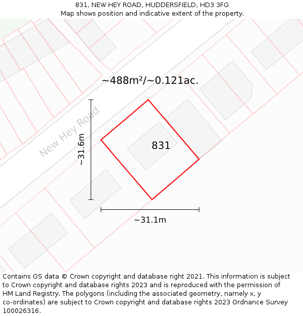 831, NEW HEY ROAD, HUDDERSFIELD, HD3 3FG: Plot and title map