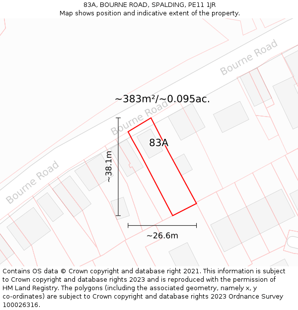 83A, BOURNE ROAD, SPALDING, PE11 1JR: Plot and title map