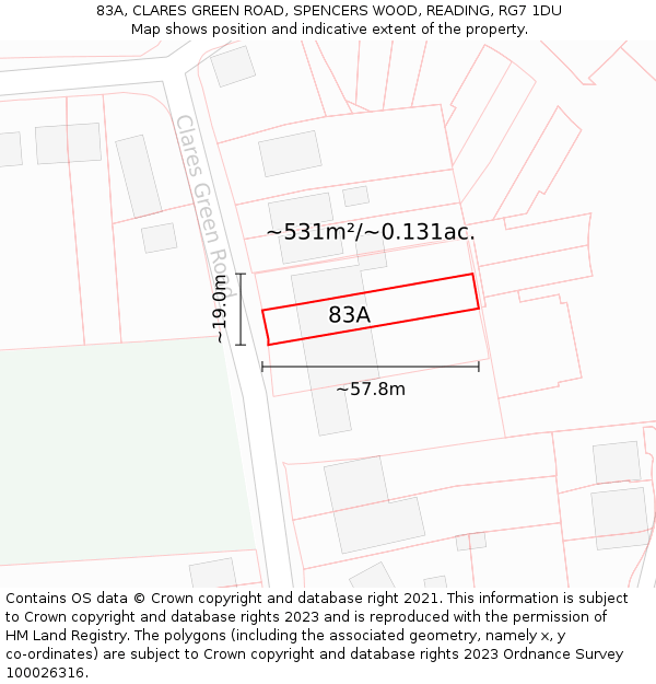 83A, CLARES GREEN ROAD, SPENCERS WOOD, READING, RG7 1DU: Plot and title map