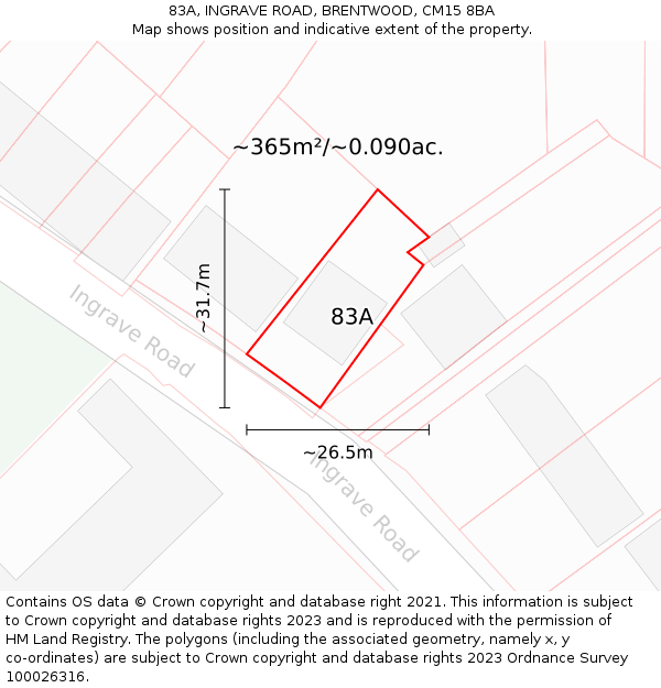 83A, INGRAVE ROAD, BRENTWOOD, CM15 8BA: Plot and title map