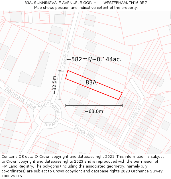 83A, SUNNINGVALE AVENUE, BIGGIN HILL, WESTERHAM, TN16 3BZ: Plot and title map