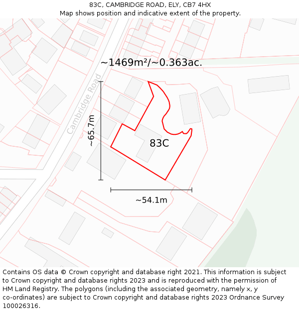 83C, CAMBRIDGE ROAD, ELY, CB7 4HX: Plot and title map