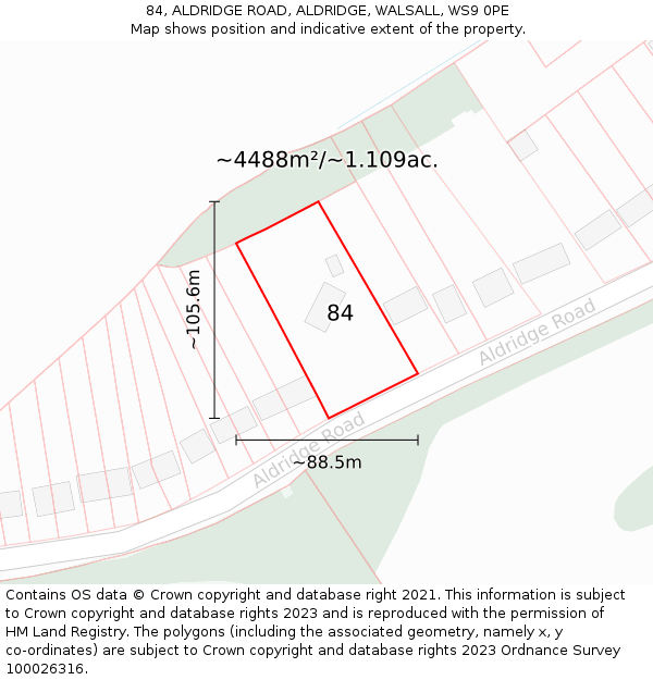 84, ALDRIDGE ROAD, ALDRIDGE, WALSALL, WS9 0PE: Plot and title map