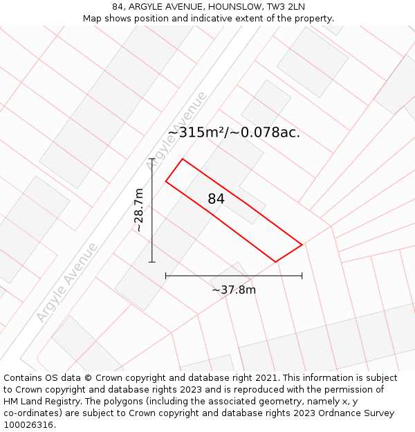 84, ARGYLE AVENUE, HOUNSLOW, TW3 2LN: Plot and title map