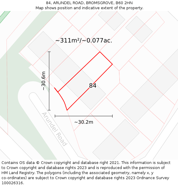 84, ARUNDEL ROAD, BROMSGROVE, B60 2HN: Plot and title map