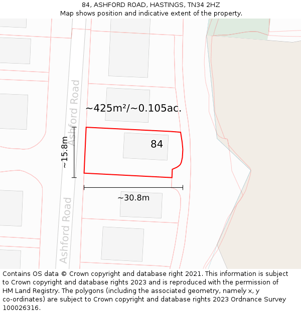 84, ASHFORD ROAD, HASTINGS, TN34 2HZ: Plot and title map