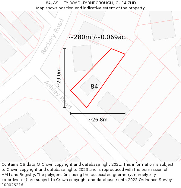 84, ASHLEY ROAD, FARNBOROUGH, GU14 7HD: Plot and title map