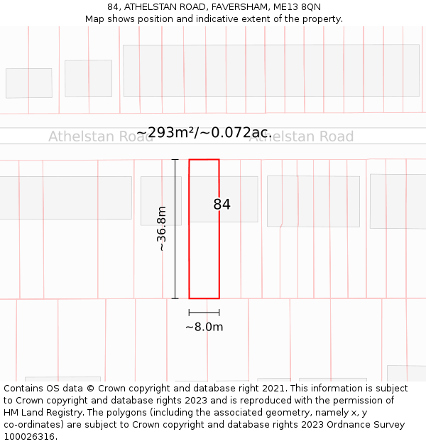 84, ATHELSTAN ROAD, FAVERSHAM, ME13 8QN: Plot and title map