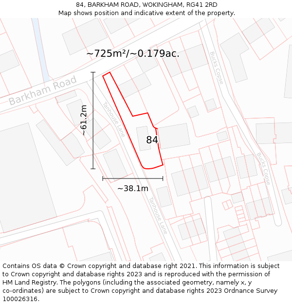 84, BARKHAM ROAD, WOKINGHAM, RG41 2RD: Plot and title map