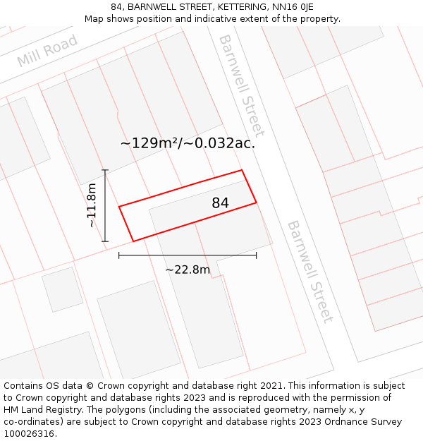 84, BARNWELL STREET, KETTERING, NN16 0JE: Plot and title map