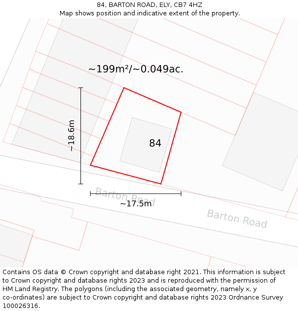 84, BARTON ROAD, ELY, CB7 4HZ: Plot and title map