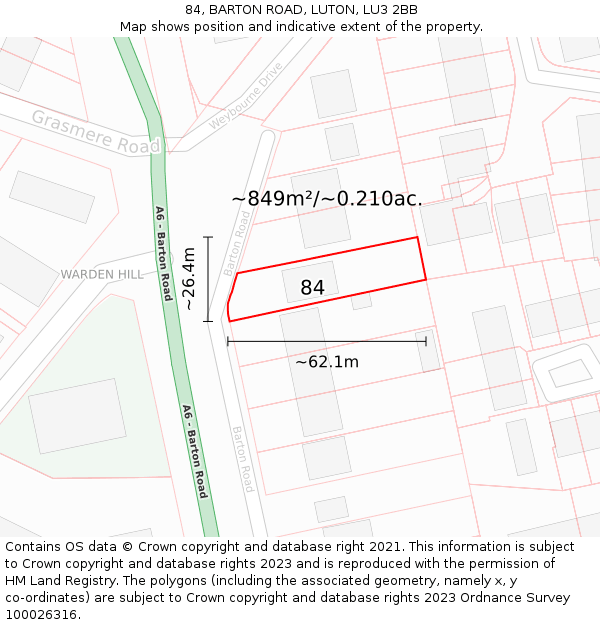 84, BARTON ROAD, LUTON, LU3 2BB: Plot and title map