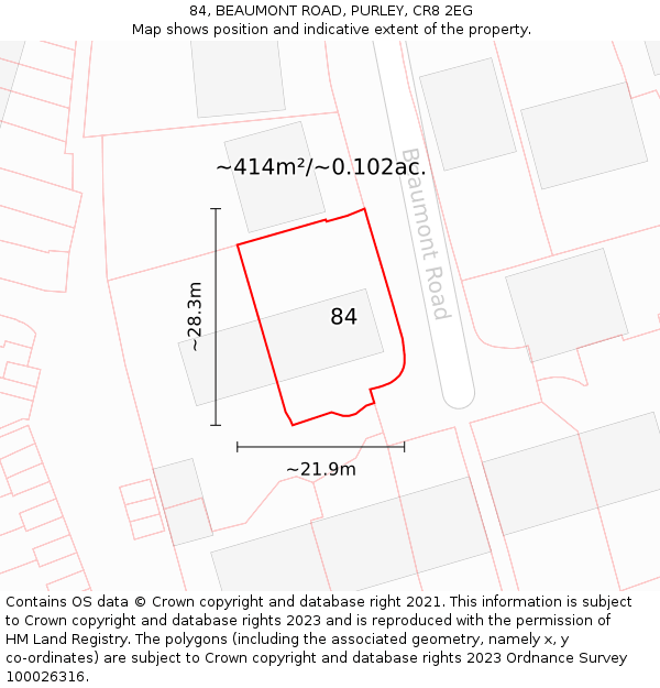 84, BEAUMONT ROAD, PURLEY, CR8 2EG: Plot and title map