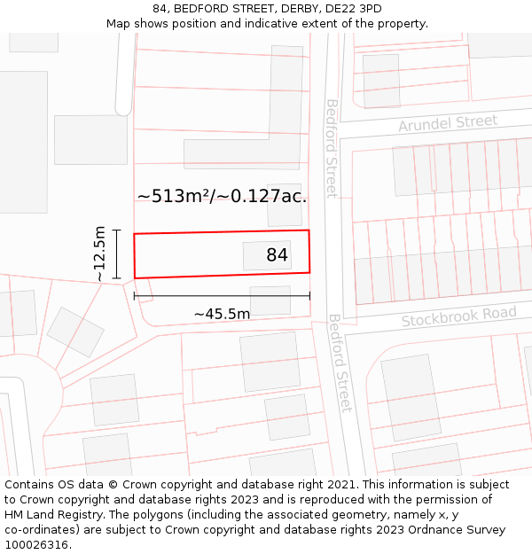 84, BEDFORD STREET, DERBY, DE22 3PD: Plot and title map