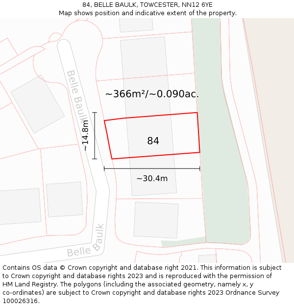 84, BELLE BAULK, TOWCESTER, NN12 6YE: Plot and title map